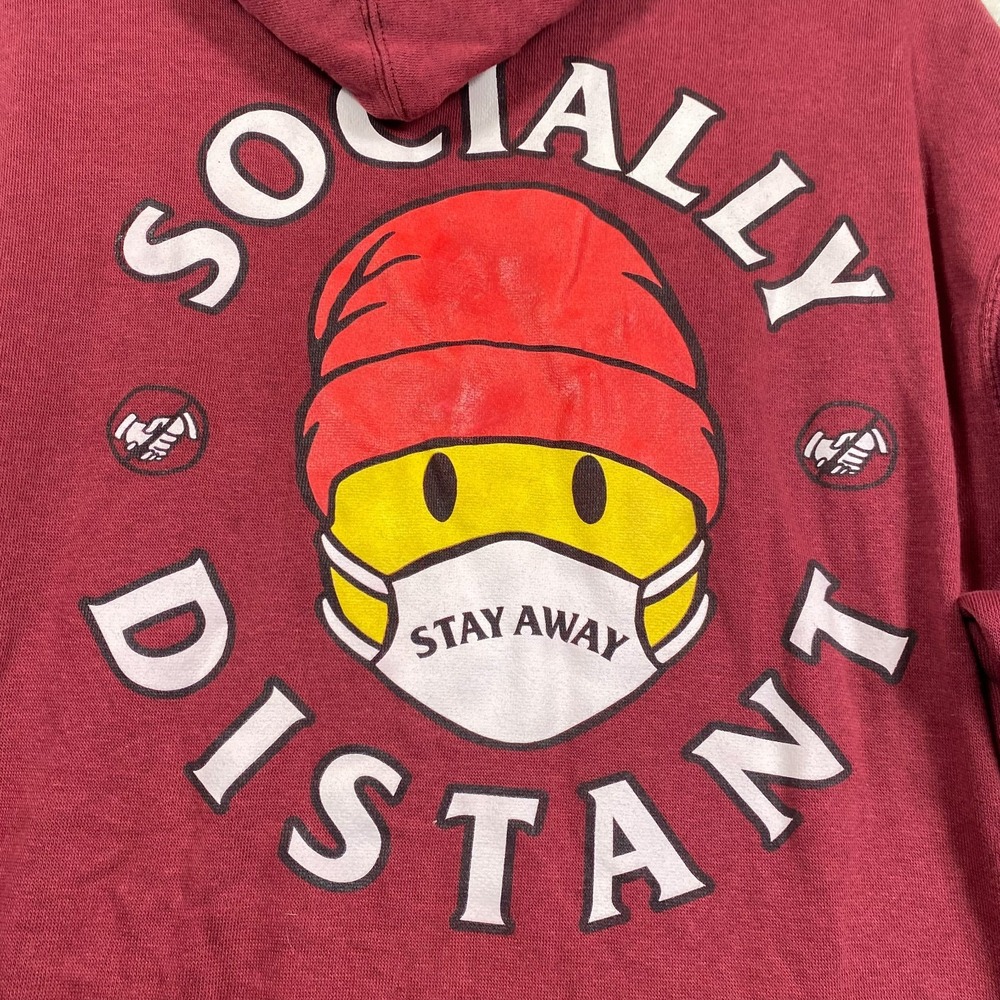 EIGHTY EIGHT BRAND Socially Distant Stay Away Hoodie XL Maroon Sweatshirt